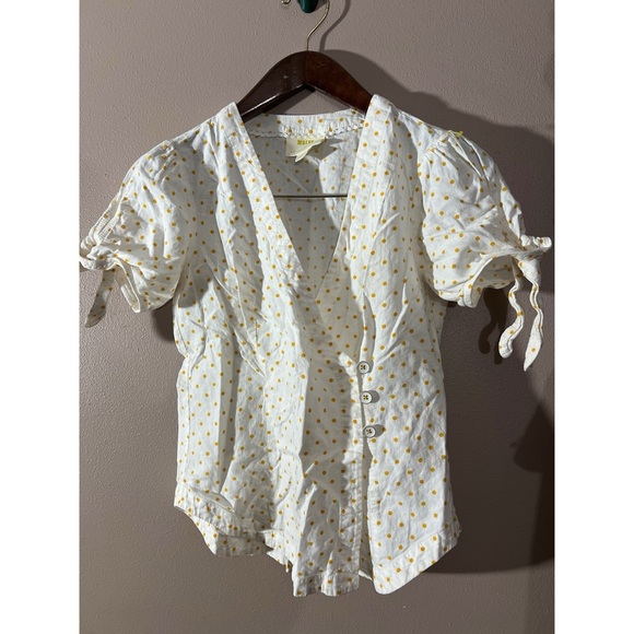 Maeve White Blouse with Yellow Polka Dots - Picture 1 of 4